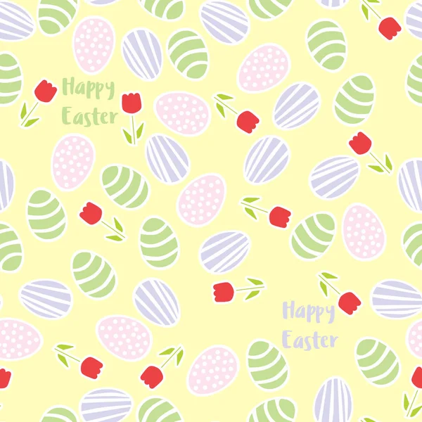 Seamless Pattern Easter Eggs Flowers Text — Stock Photo, Image