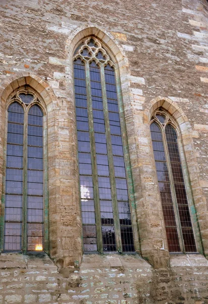 Three Gothic Windows Michael Church Erfurt Luther Regularly Attended Fairs — Stock Photo, Image