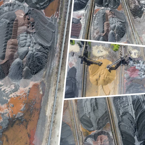 Горнодобывающий Экскаватор Дне Шахты Бурый Уголь Вид Сверху Фотография Воздуха — стоковое фото