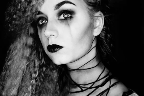 Jonge Vrouw Makened Zwart Wit Portret — Stockfoto