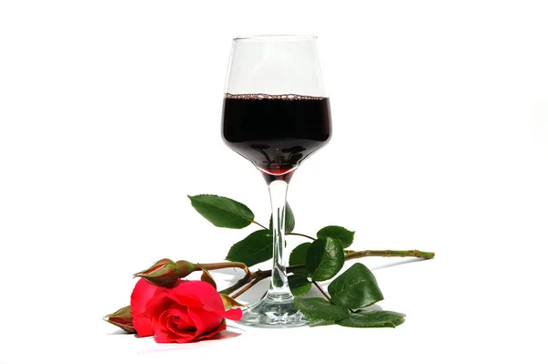 Red Wine Glass Red Rose White Background Royalty Free Stock Photos