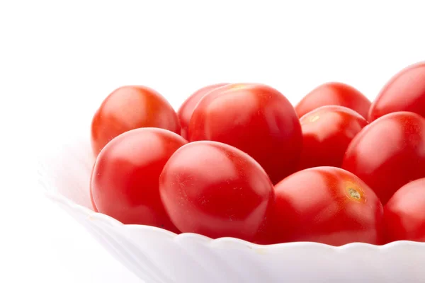 Piatti Con Pomodori Freschi Maturi Fondo Bianco Vendemmia — Foto Stock