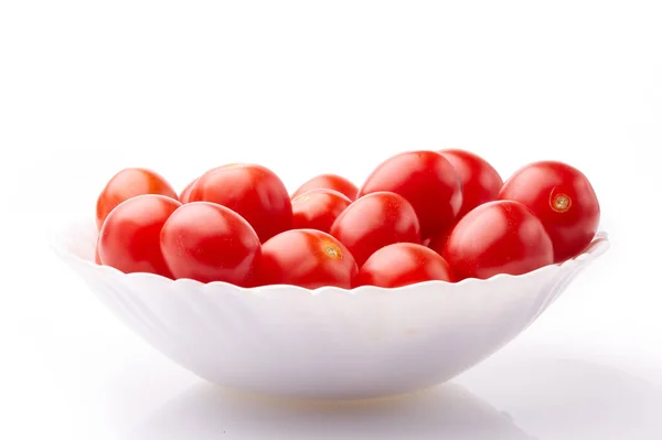 Piatti Con Pomodori Freschi Maturi Fondo Bianco Vendemmia — Foto Stock