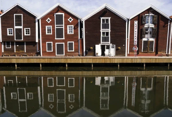 Maisons Portuaires Bois Dans Ville Suédoise Hudiksvall — Photo