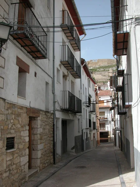 Városi Kilátás Házak Homlokzatai Morella Tartomány Castellon Spanyolország — Stock Fotó
