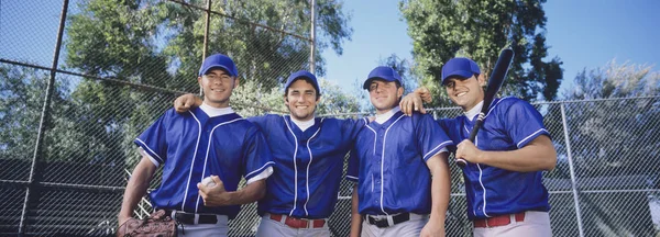Portrait Happy Baseball Player Standing Arm Field — Stock Photo, Image