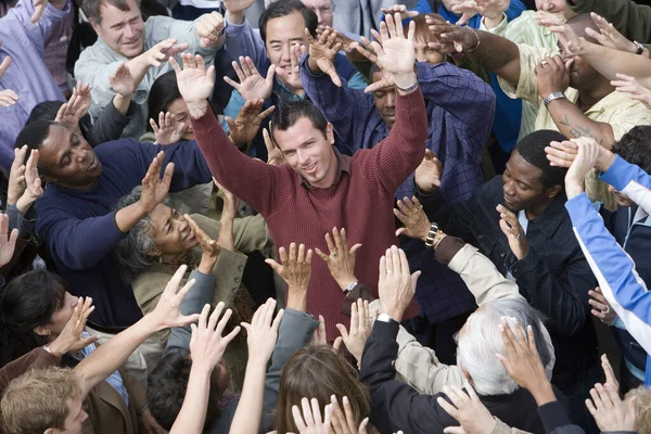 High Angle View Portrait Male Celebrity Amidst People — Stock Photo, Image