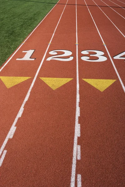 Running Track Marked Lane Numbers — Stock Photo, Image