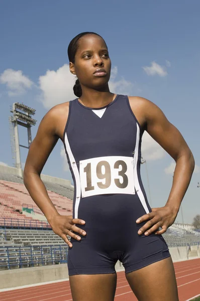 Afro Americana Confiante Atleta Pista Corrida — Fotografia de Stock