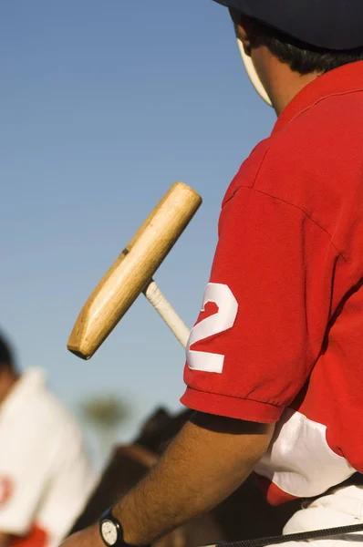 Rückansicht Des Polospielers Mit Polohammer — Stockfoto