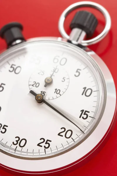 Closeup Stopwatch Red Background — Stock Photo, Image