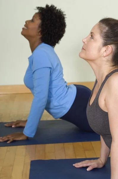 Donne Che Eseguono Yoga Sul Tappeto — Foto Stock