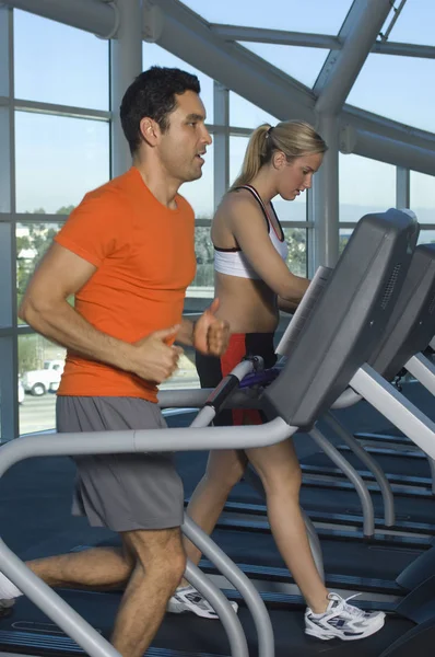 Side View Man Woman Treadmill Gym — Stock Photo, Image