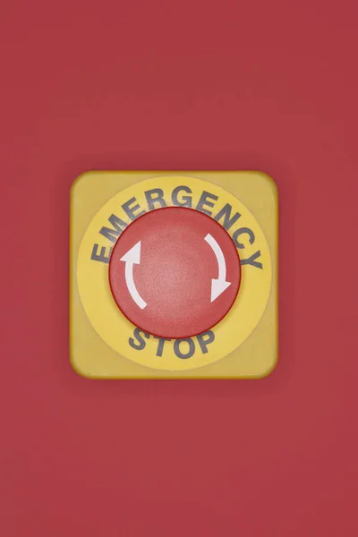 Κουμπί Στάσης Έκτακτης Ανάγκης Κόκκινο Φόντο — Φωτογραφία Αρχείου