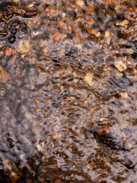 Κυματιστό Επιφάνεια Του Τρεχούμενο Νερό Πολύχρωμα Φυσικά Βότσαλα Κάτω Από — Φωτογραφία Αρχείου