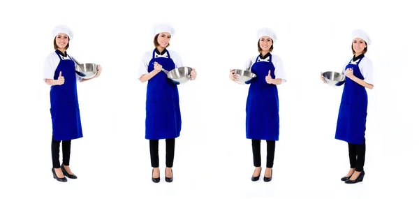 Asian Chef Professional Woman Compositing Four Scenes Isolated White Background — Stock Photo, Image