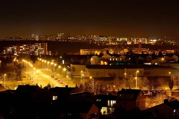 Vista Sobre Uma Noite Edifícios Cidade Praga República Checa — Fotografia de Stock