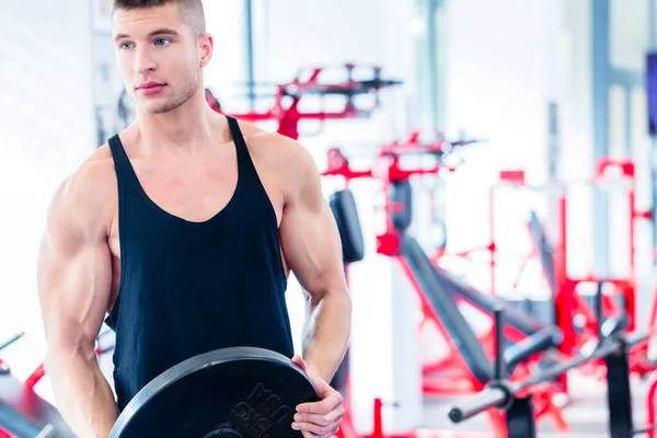 Homme Prenant Des Poids Stand Dans Salle Fitness Préparant Pour — Photo