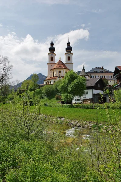 Utsikt Över Kyrkan Aschau Och Prien Övre Bayern Priental Chiemgau — Stockfoto