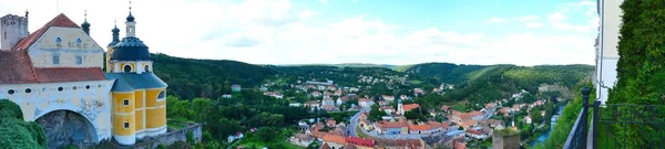Panoramisch Groothoek Boven Bekijken Vranov Nad Dyji Dorp Tsjechië Het — Stockfoto