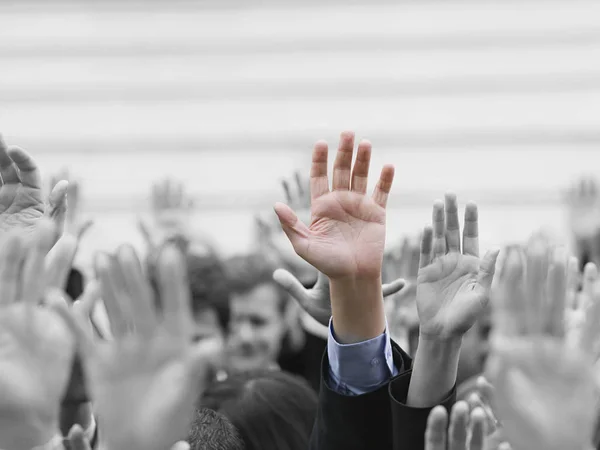 Group Business People Close Raised Hands — Stock Photo, Image