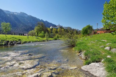 view of hohenaschau castle and the prien,aschau in the priental,chiemgau,upper bavaria,southern germany clipart