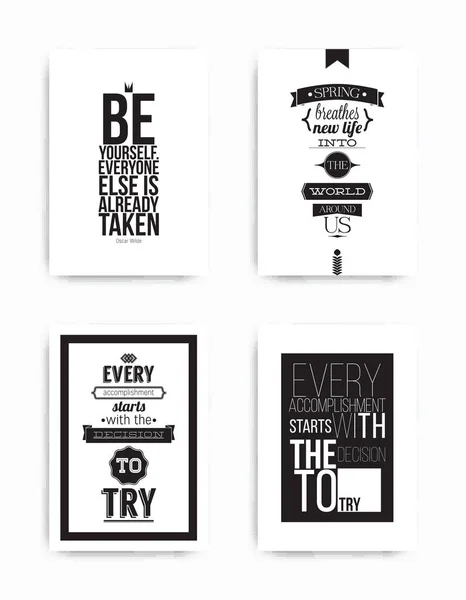 A set of four motivational posters with popular quotes black and white colors