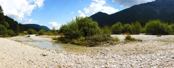 Isarwinkel Paysage Accidenté Dans Les Eaux Amont Isar Dans Panorama — Photo