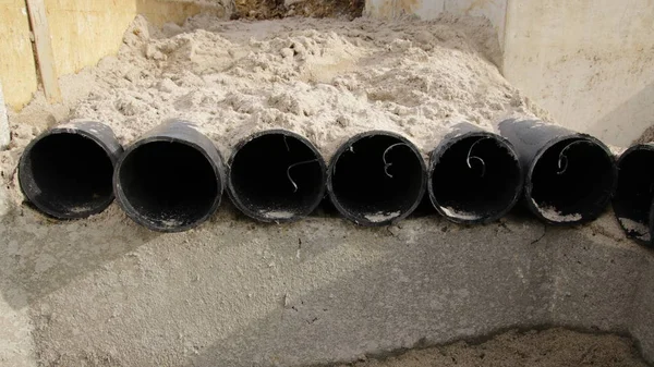 Tubos Vacíos Para Energía Tuberías Agua Una Obra Construcción — Foto de Stock