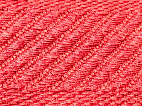 Czerwony Bawełna Makro Bliska Tekstura Tkanina Wełna Zbliżenie — Zdjęcie stockowe