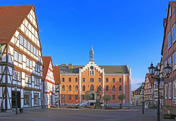 Marktplein Met Stadhuis Vakwerkhuizen Hofgeismar — Stockfoto