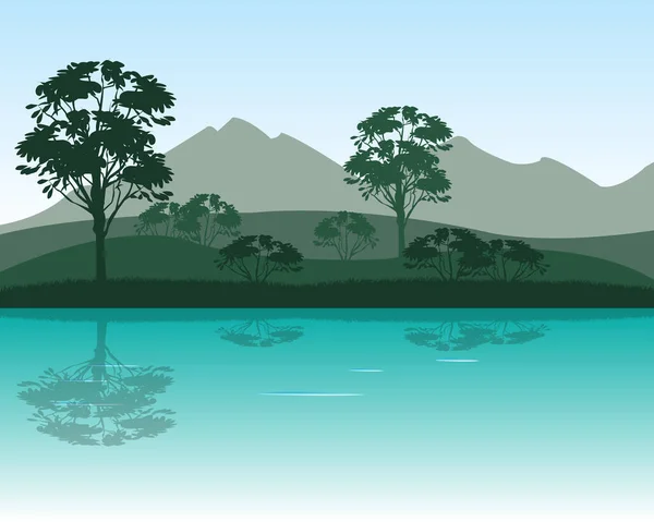 Morgonen Lugn Flod Berget Vektor Illustration — Stockfoto