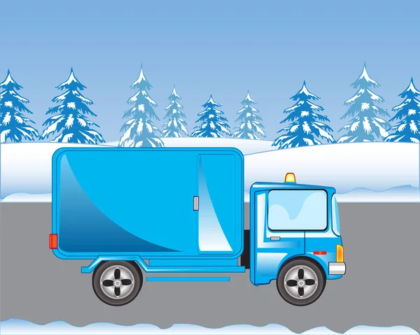Blauwe Auto Met Box Weg Winter — Stockfoto