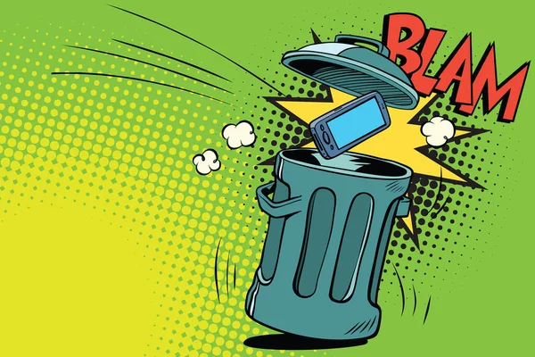 Smartphone Thrown Trash Comic Book Cartoon Pop Art Retro Color — Stock Photo, Image