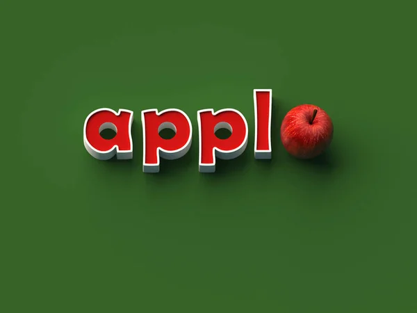 Rendering Wörter Appl Und Ein Apfel Auf Einfachem Hintergrund — Stockfoto