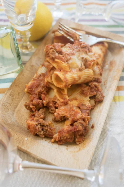 Pasta Horno Rellena Carne Picada Mozzarella — Foto de Stock