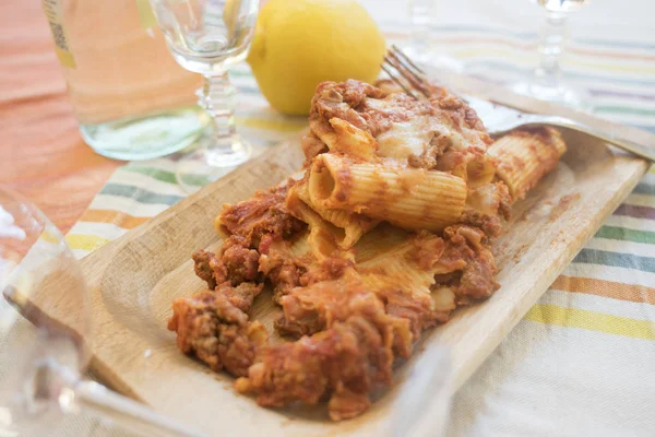 Pasta Horno Rellena Carne Picada Mozzarella — Foto de Stock