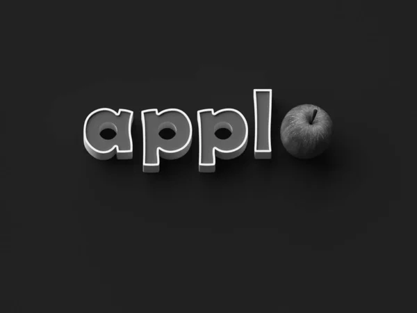 Απόδοση Λέξεων Appl Και Ένα Μήλο Απλό Φόντο — Φωτογραφία Αρχείου