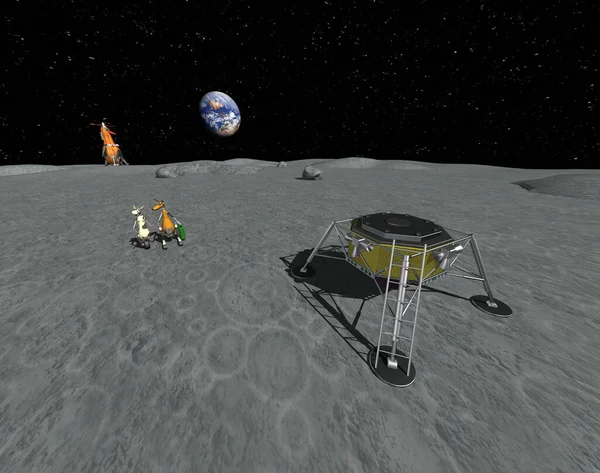 Κινούμενα Σχέδια Φεγγάρι Προσγείωση Ρομπότ — Φωτογραφία Αρχείου