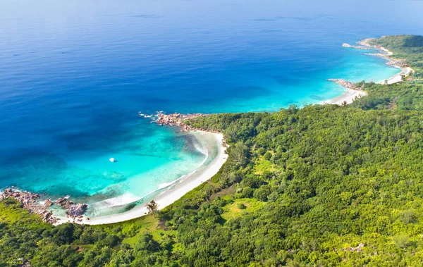 Drónfelvétel Tengerparti Öblökről Anse Cocos Petit Anse Grand Anse Seychelles — Stock Fotó