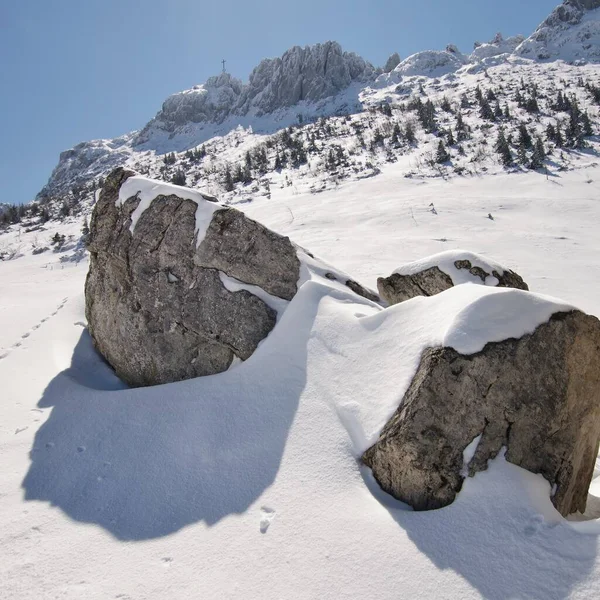 Vista Dall Alpe Calcarea Innevata Sulla Kampenwand Chiemgau Bavaria Superiore — Foto Stock