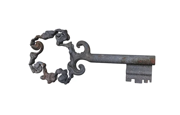 Starý Rezavý Klíč Izolované Bílém Pozadí — Stock fotografie