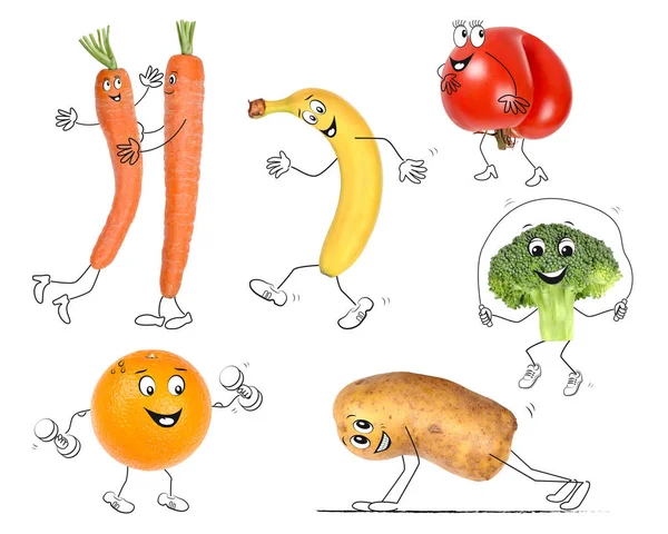 Organiczne Owoce Warzywa Kreskówki — Zdjęcie stockowe