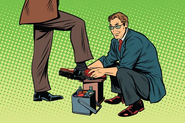 Businessman Shoe Shiner Pop Art Retro Vector Illustration — Stock Photo, Image