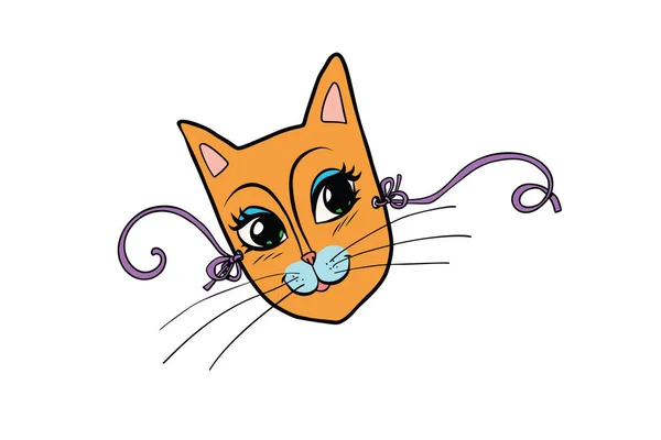 Cat Mask Female Face Cartoon Comic Illustration Pop Art Retro — Stock Photo, Image