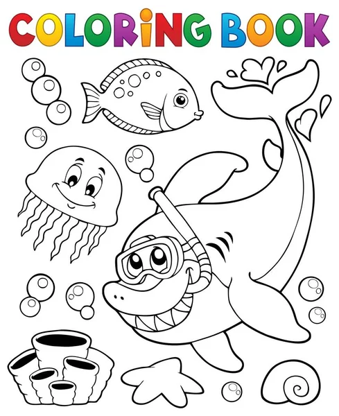 Libro Colores Con Buceador Snorkel Tiburón Ilustración Imágenes —  Fotos de Stock