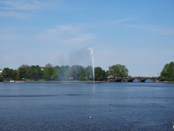 Fonte Alster Binnenalster Que Significa Lago Alster Interior Hamburgo Alemanha — Fotografia de Stock