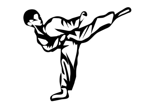 Karate Silhouette Karateka Doing Standing Side Kick Kick — Foto de Stock