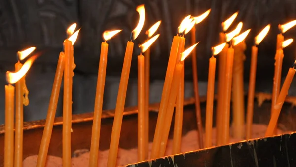 Chandelles Lumineuses Dans Église Nativité Bethlehem — Photo