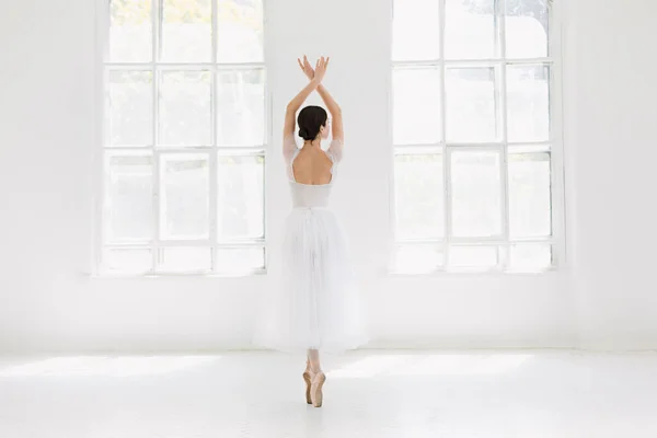 Jeune Incroyablement Belle Ballerine Pose Danse Dans Studio Blanc Plein — Photo